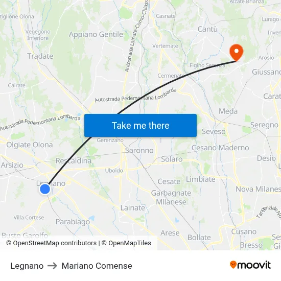 Legnano to Mariano Comense map