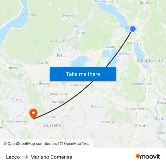 Lecco to Mariano Comense map