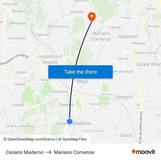 Cesano Maderno to Mariano Comense map