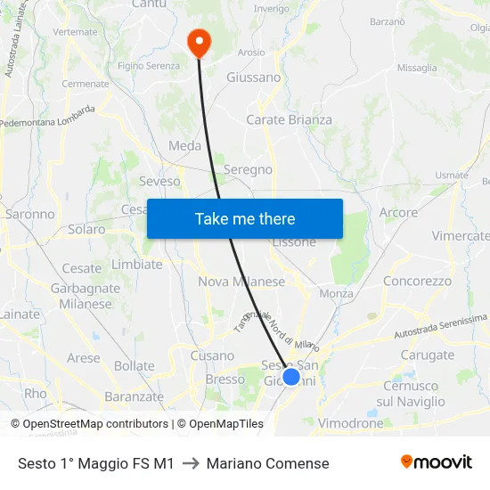 Sesto 1° Maggio FS M1 to Mariano Comense map