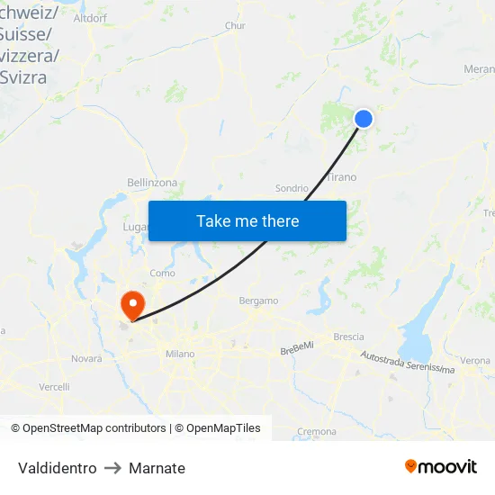 Valdidentro to Marnate map
