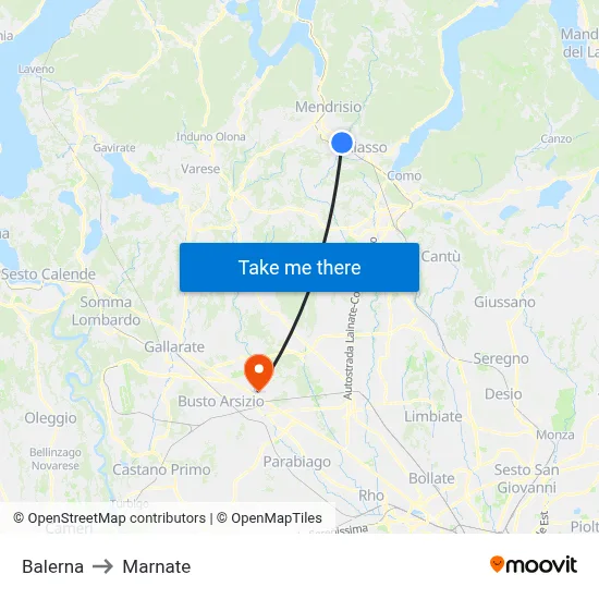 Balerna to Marnate map