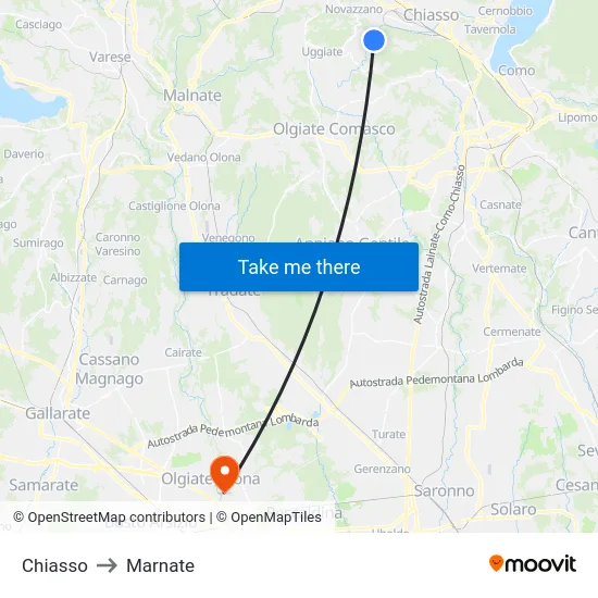 Chiasso to Marnate map