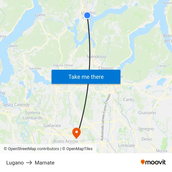 Lugano to Marnate map