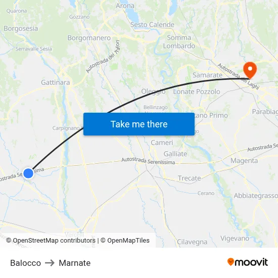 Balocco to Marnate map