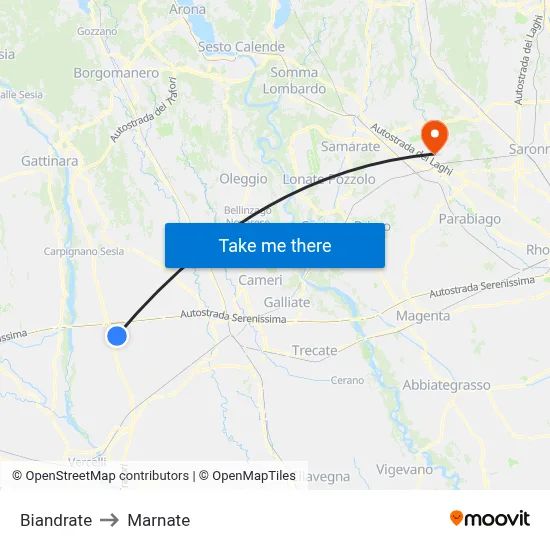 Biandrate to Marnate map