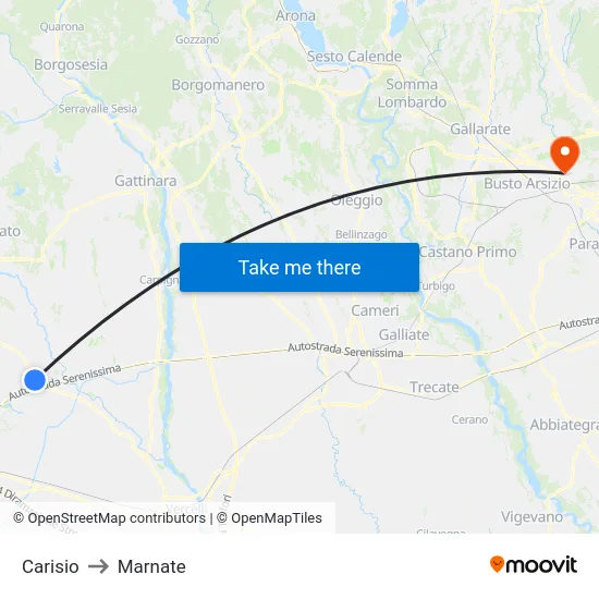 Carisio to Marnate map