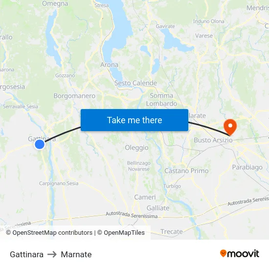 Gattinara to Marnate map
