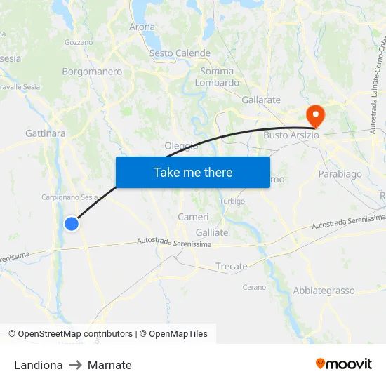 Landiona to Marnate map