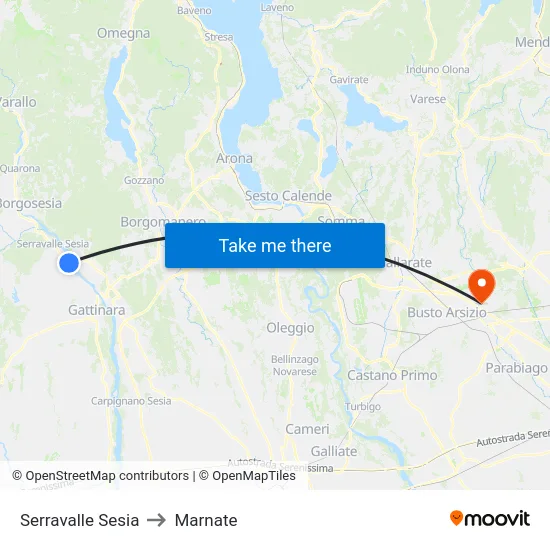 Serravalle Sesia to Marnate map