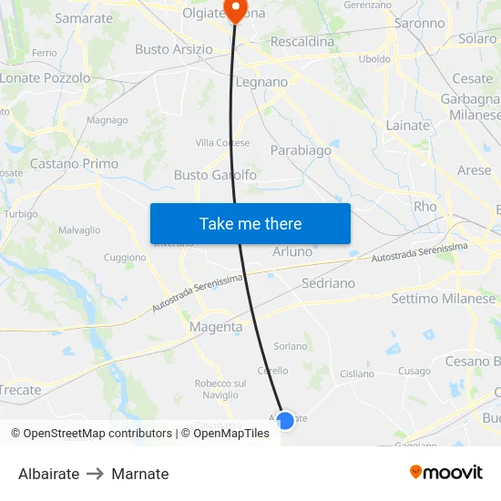 Albairate to Marnate map