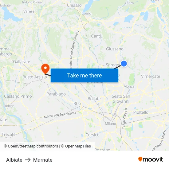 Albiate to Marnate map
