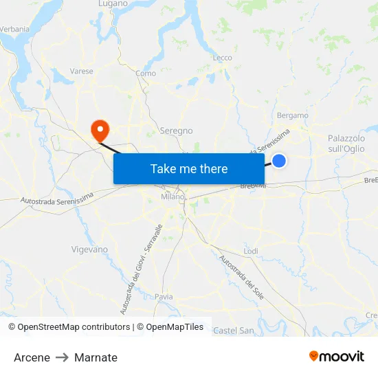 Arcene to Marnate map