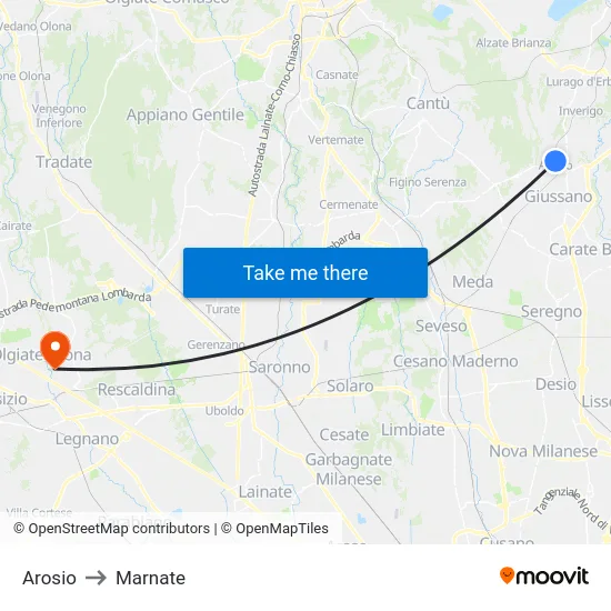 Arosio to Marnate map