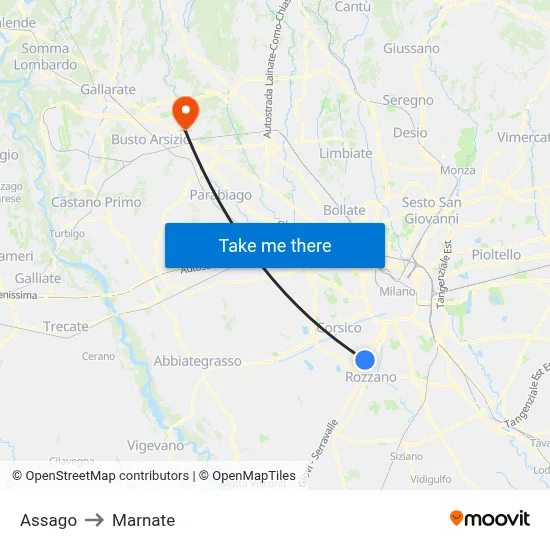 Assago to Marnate map
