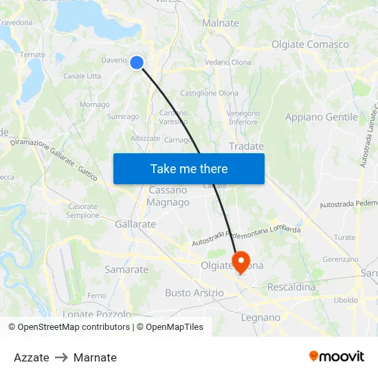 Azzate to Marnate map