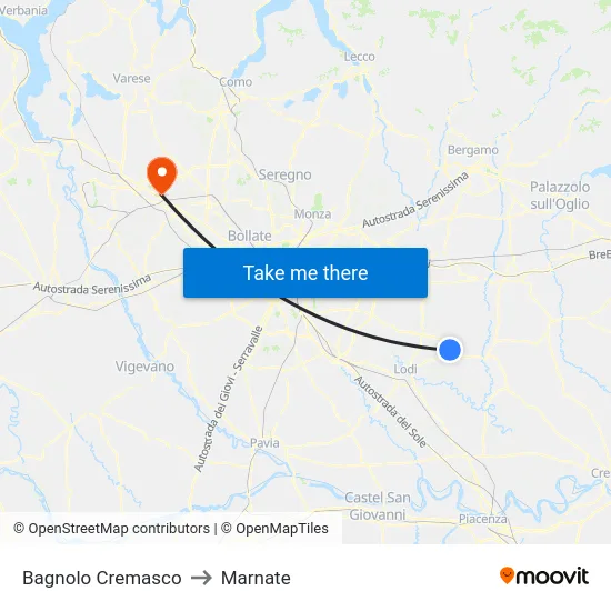 Bagnolo Cremasco to Marnate map