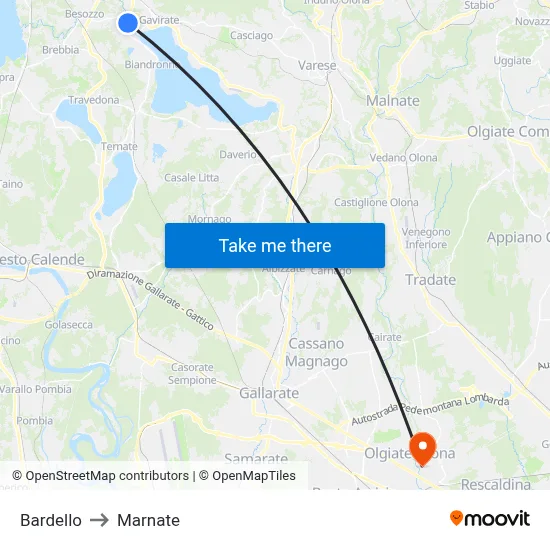Bardello to Marnate map