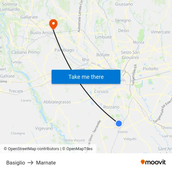 Basiglio to Marnate map