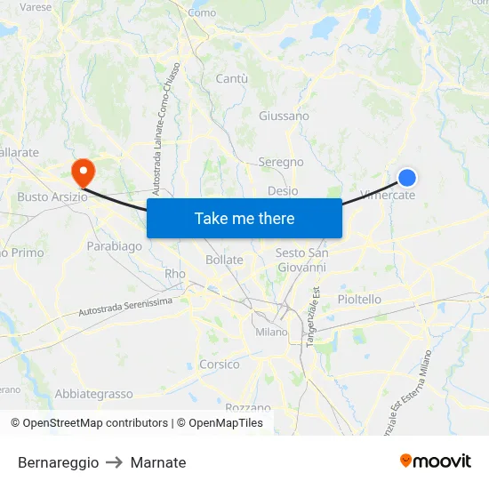 Bernareggio to Marnate map
