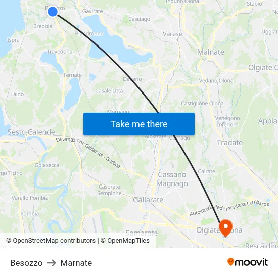 Besozzo to Marnate map