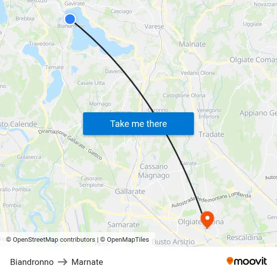 Biandronno to Marnate map
