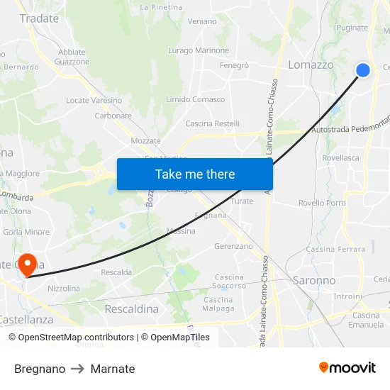 Bregnano to Marnate map