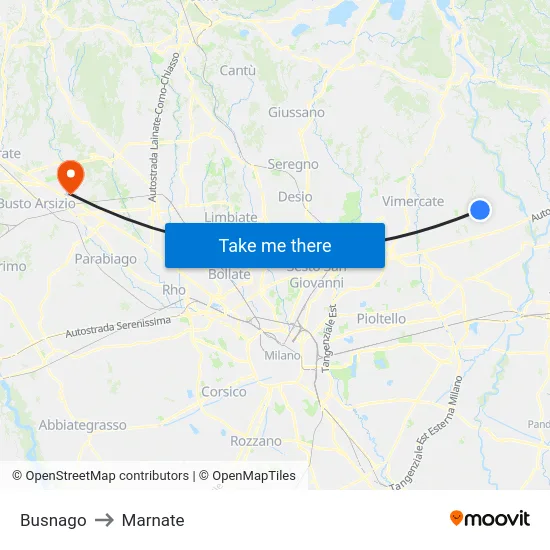 Busnago to Marnate map
