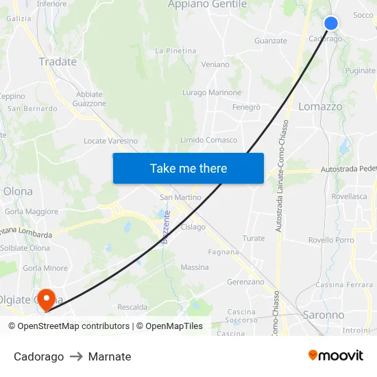 Cadorago to Marnate map