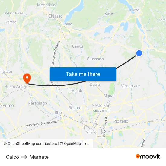 Calco to Marnate map