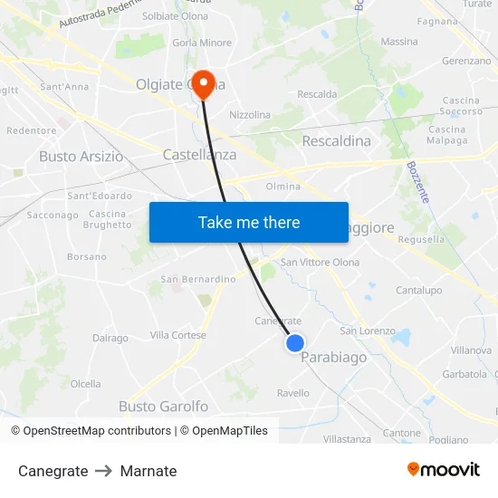 Canegrate to Marnate map