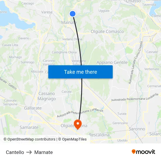 Cantello to Marnate map