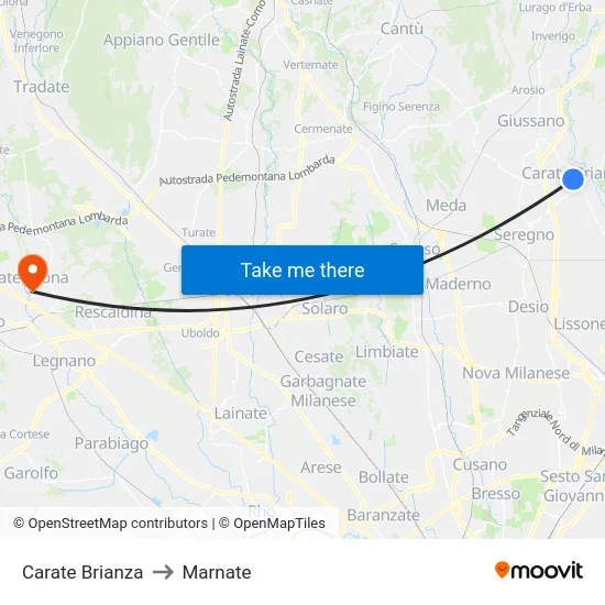 Carate Brianza to Marnate map