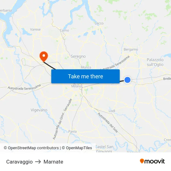 Caravaggio to Marnate map