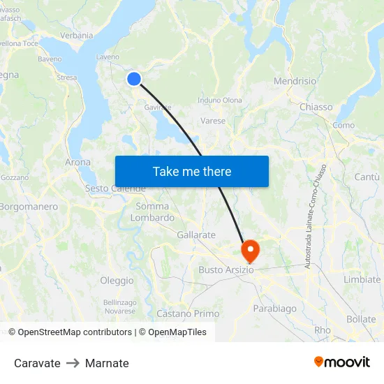 Caravate to Marnate map