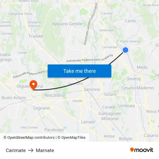 Carimate to Marnate map