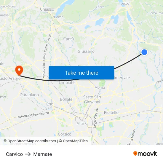 Carvico to Marnate map
