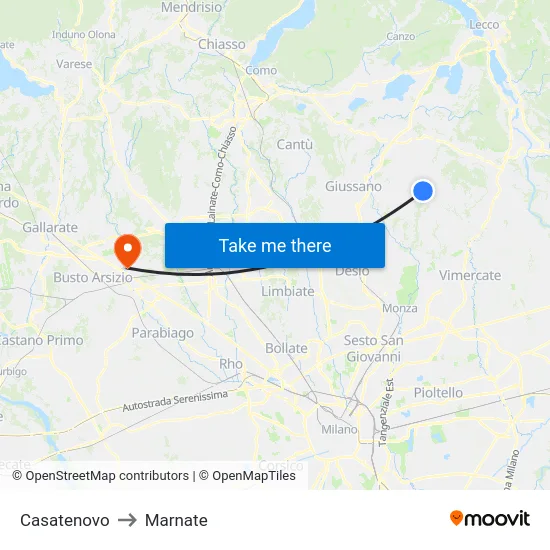 Casatenovo to Marnate map