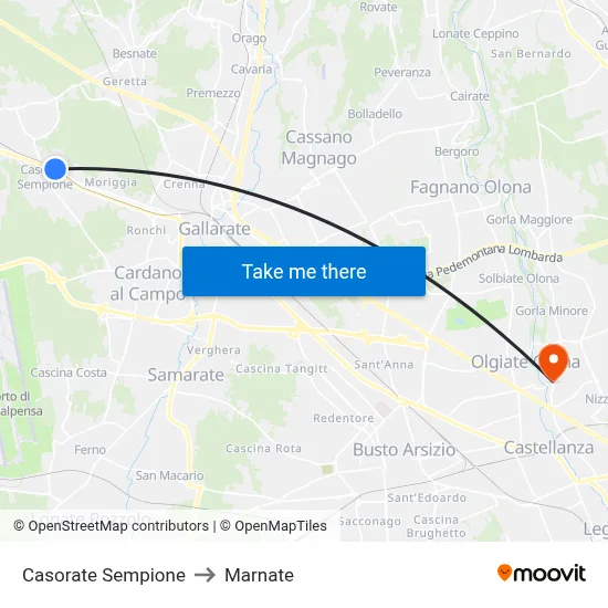 Casorate Sempione to Marnate map