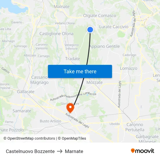 Castelnuovo Bozzente to Marnate map