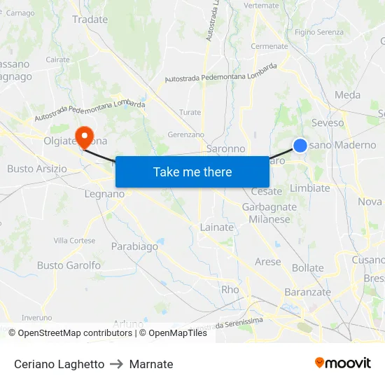 Ceriano Laghetto to Marnate map