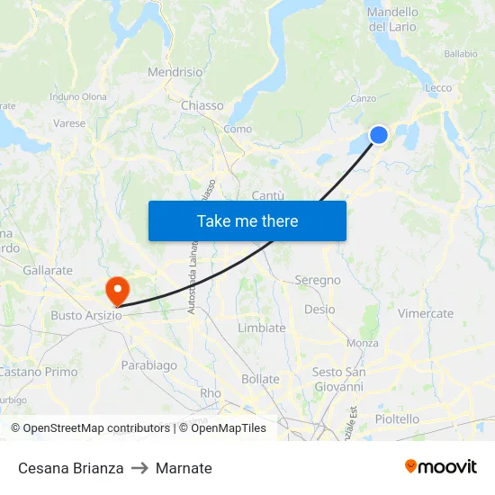 Cesana Brianza to Marnate map