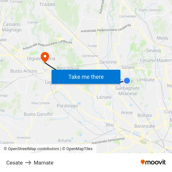 Cesate to Marnate map