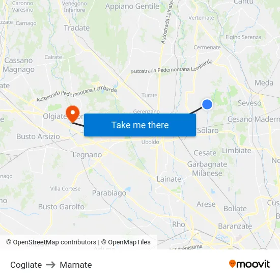 Cogliate to Marnate map