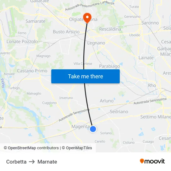 Corbetta to Marnate map