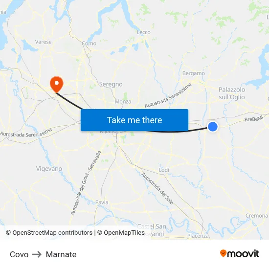 Covo to Marnate map