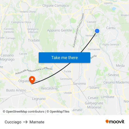 Cucciago to Marnate map