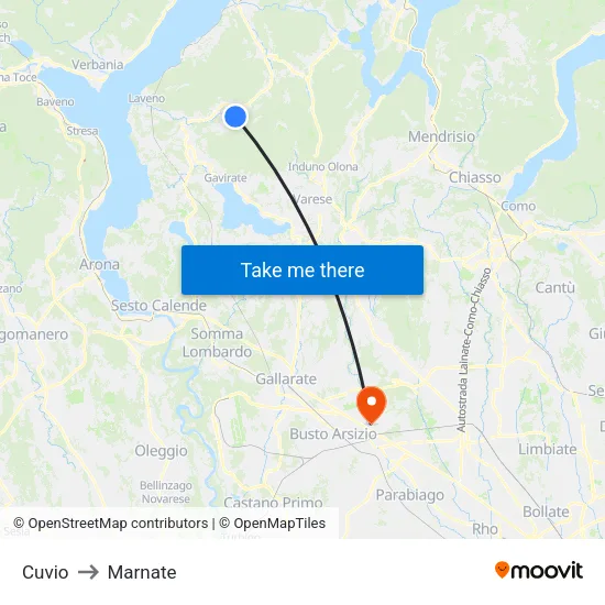 Cuvio to Marnate map