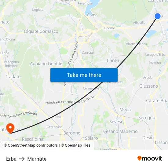 Erba to Marnate map