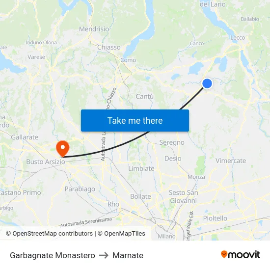 Garbagnate Monastero to Marnate map